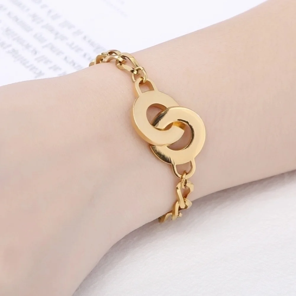Stainless steel gold tone chain cuffs bracelet new